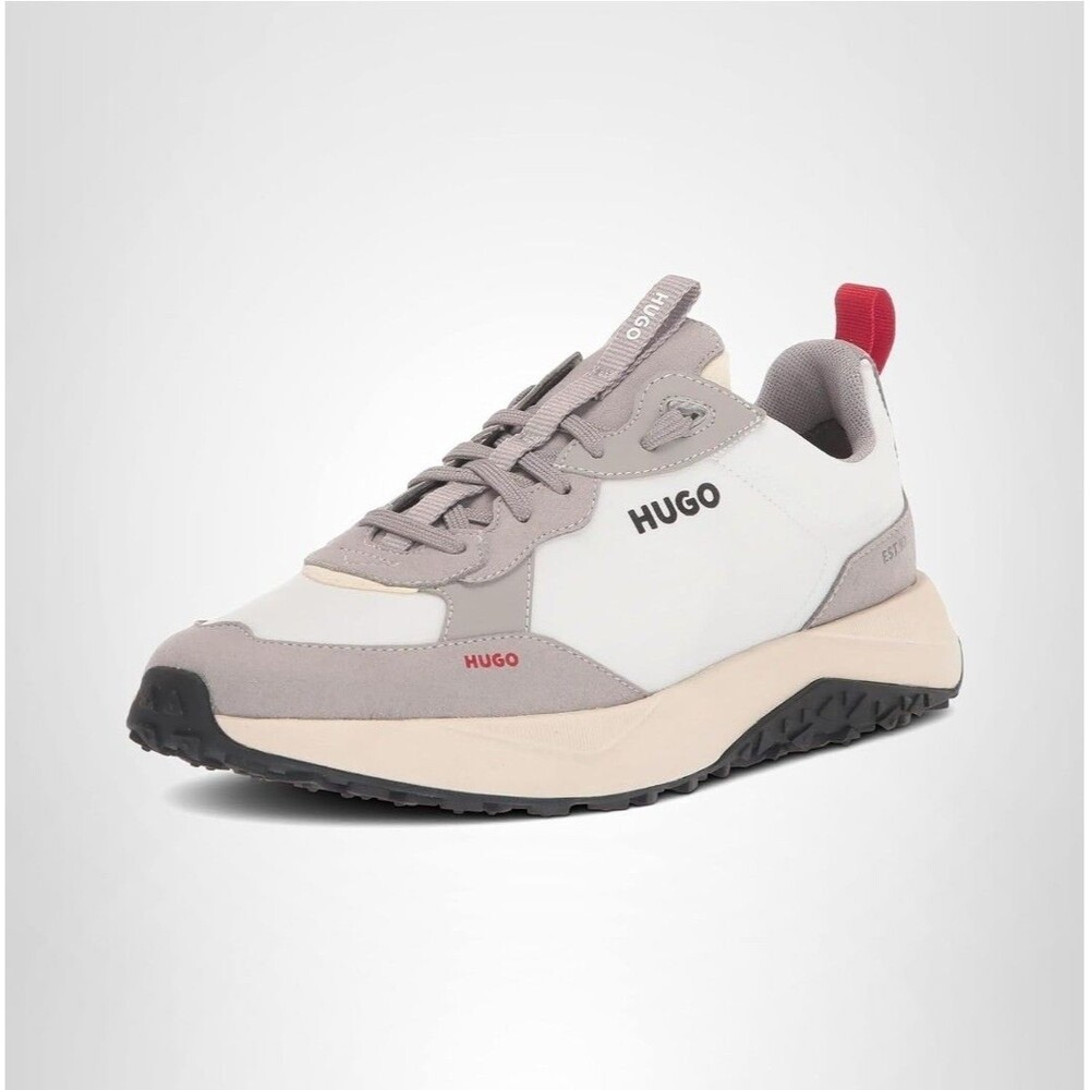 HUGO Mens Running Style Mix Material Sneakers Size 11 Bright Alabaster/Dove Gray